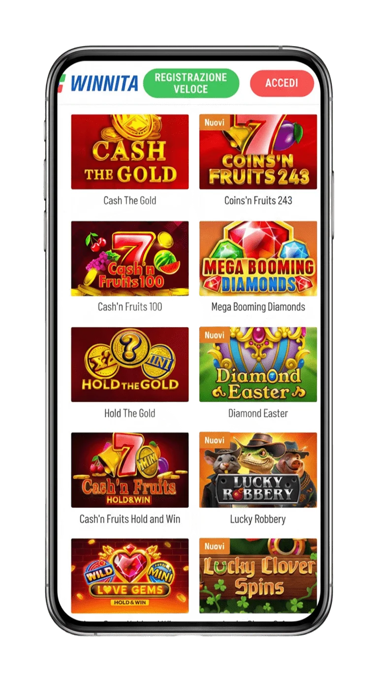 Screenshot app mobile Winnita Casino — live casino